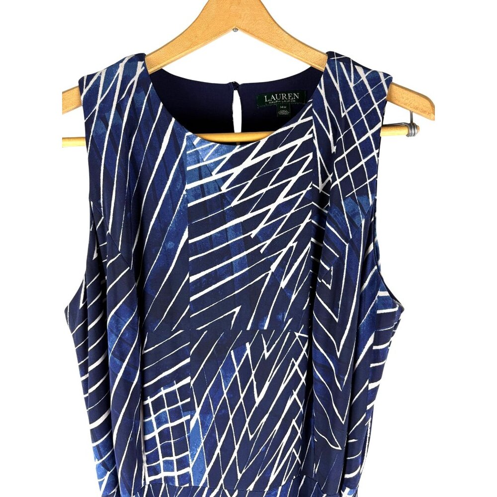Lauren Ralph Lauren Geometric Print Sleeveless Maxi Dress with Belt Women's 14W - Picture 6 of 16